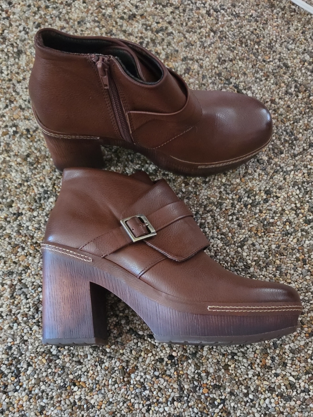 Kork-Ease Brown Leather Heeled Ankle Boots with Buckle Detail